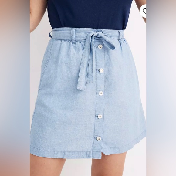 Denim Button-Front Tie Mini Skirt - Picture 3 of 5